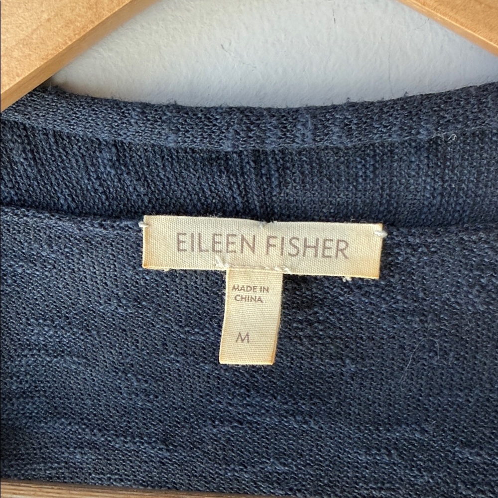 Eileen Fisher Navy Linen Cotton Short Sleeve Open Cardigan - Picture 4 of 7